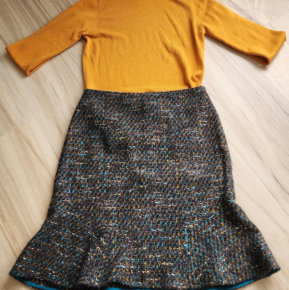 Ann Taylor Skirts | Herringbone Checkered Fishtail Fit&Flare Midi